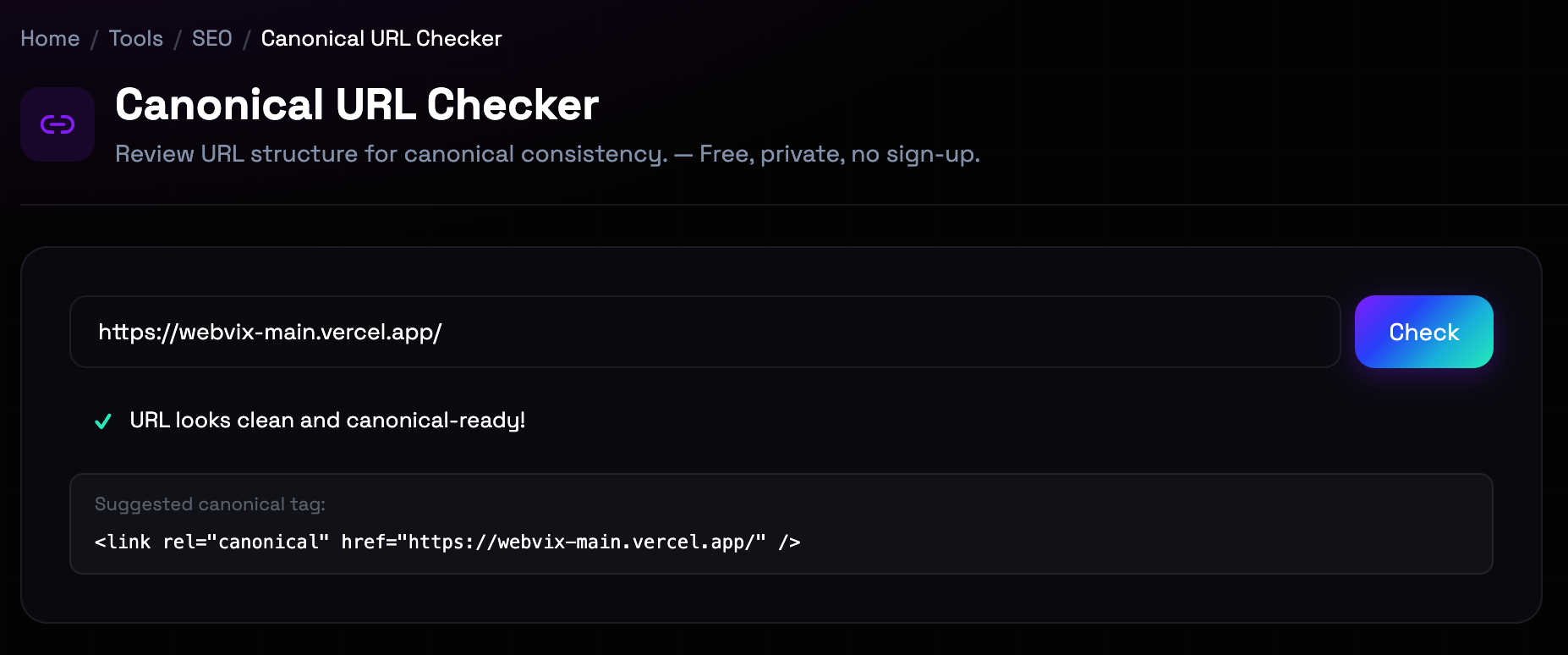 How to use Canonical URL Checker online — free, fast, and private